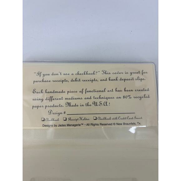 Diva Handmade Wallet Scarf Beads Cardstock Clear Checkbook Wallet - Picture 5 of 8